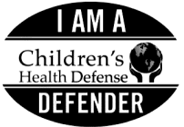 A sticker that says i am a children 's health defense defender.