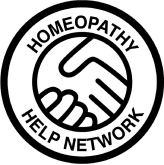 A black and white logo of the homeopathy help network.