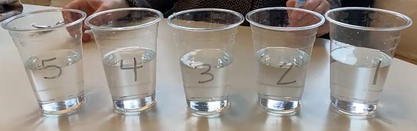 Three glasses of water with the number 3 on them.